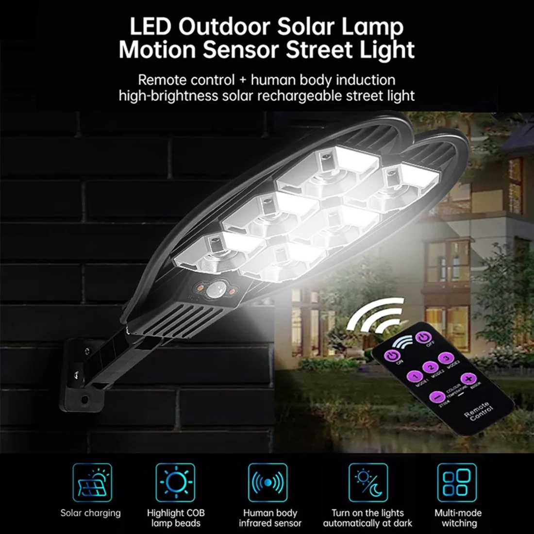 Luz LED Solar para exteriores, lámpara con 3 modos, Sensor de movimiento, impermeable, para Calle y jardín, 6000 lúmenes