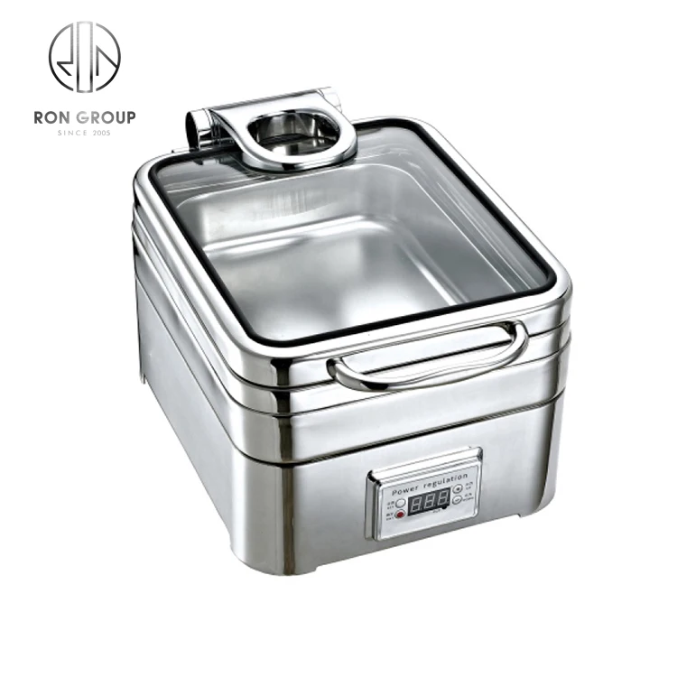 

high quality hotel restaurant rectangular hydraulic glass top 6l food warmer heating container chafing dish buffet set
