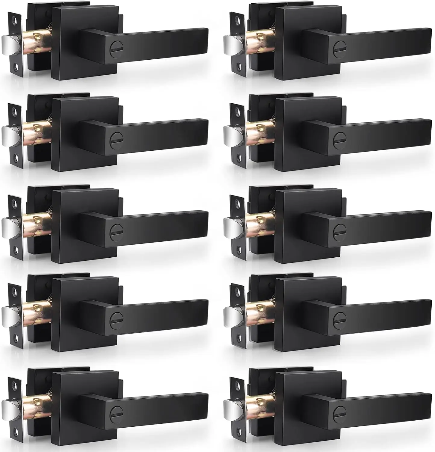 

Heavy Duty Square Privacy Door Handles Black Matte Finish Interior Levers Keyless Lock 10 Pack