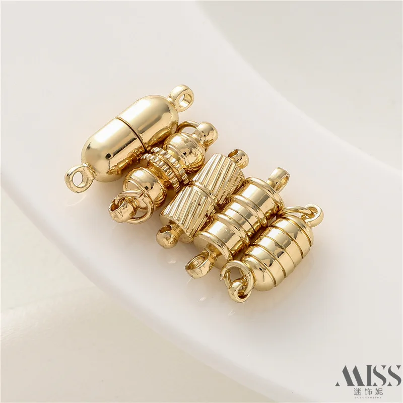 14K Gold Plated Smooth Elliptical Pill Magnetic Clasp, Thread Bamboo Joint Barrel Connector, DIY Bracelet Necklace Jewelry Parts