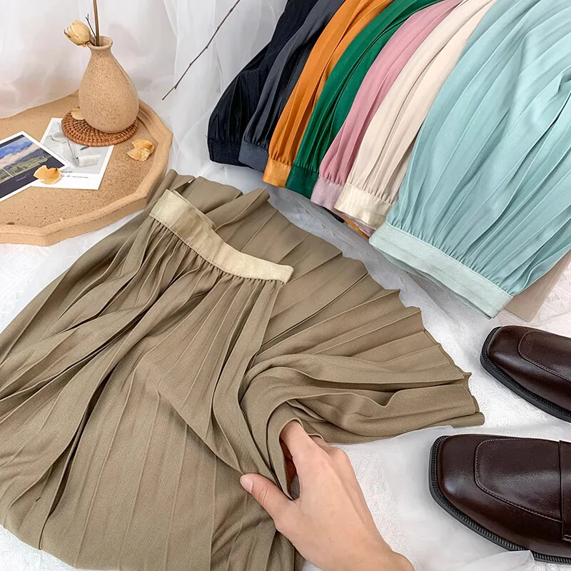 2026 Eleganter Hochtaillierter Plissierter Rock für Damen Mittellanger Midirock Hochwertiger Schwarzer Saia – Detail 10