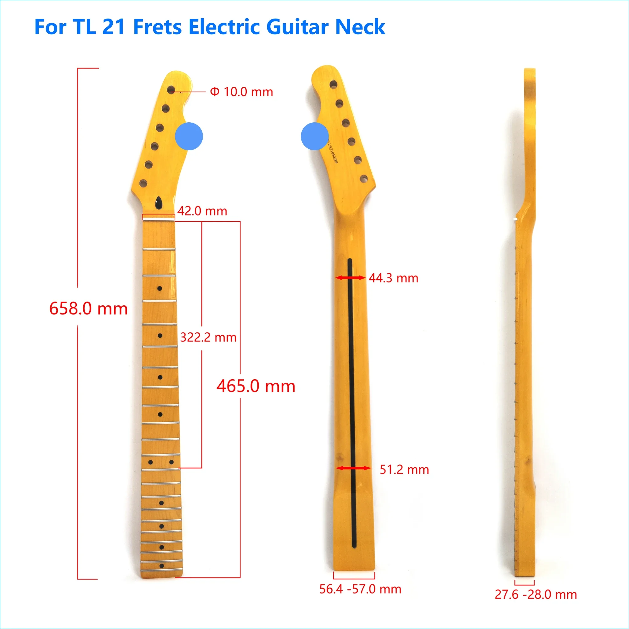 21 Frets Electric Guitar Neck Glossy Yellow Canada Maple with Logo for TL Guitar Replacement Parts