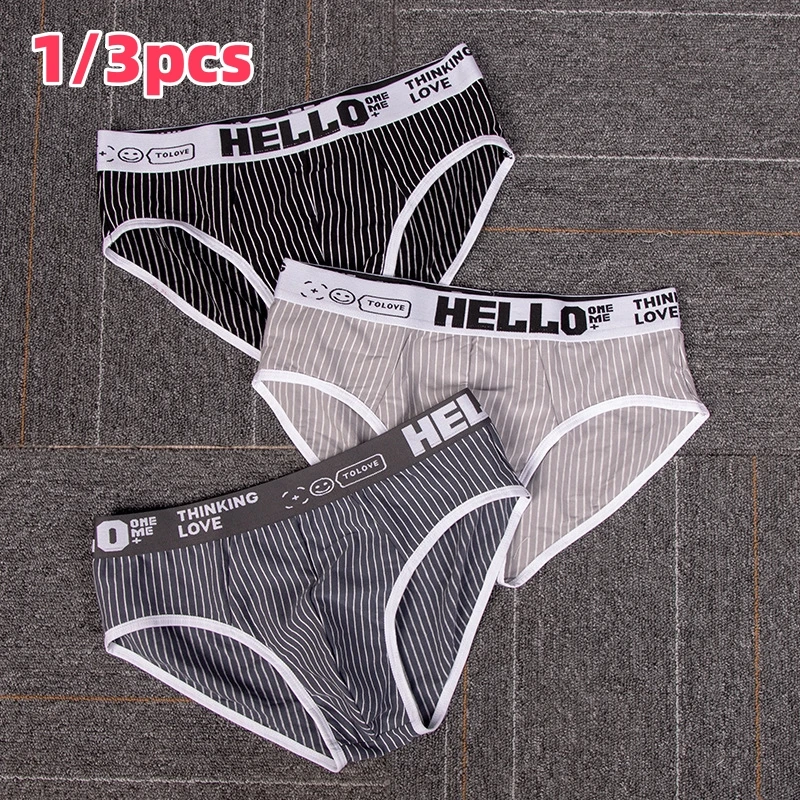 

Men's Striped Bikini Youth Cotton Man Briefs With Low Waist Sweat Absorbing Comfy Breathable And Comfortable Sports Underwear