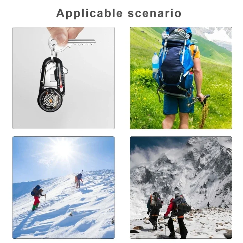 Hook Up Compass Hiking Backpacking Accessories Outdoor Camping Mountaineering Buckle Mini Compass Carabiner Keychain Thermometer