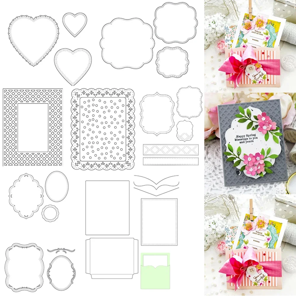 Geschichtete schöne Halterung Stanzformen Set gewellter Rahmen für DIY Scrapbooking Papier Dekoration handgemachte Kartenherstellung Vorlage