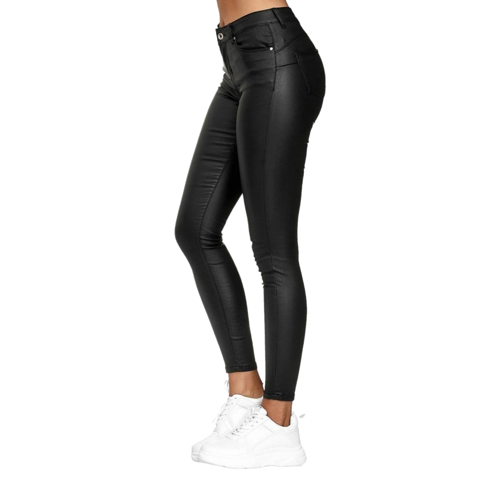 Women Solid Color Leggings High Waist Close-fitting Trousers with Pockets S M L XL XXL XXXL