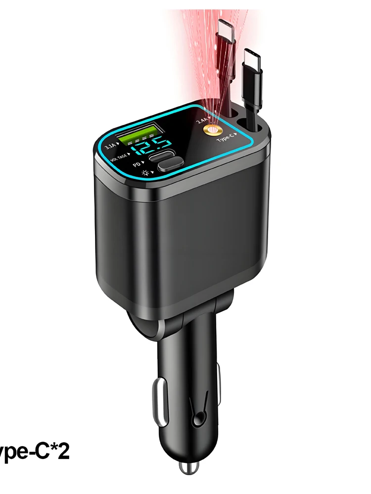 Ładowarka samochodowa KEBIDUMEI M4 z wysuwanym kablem 5-w-1 do szybkiego ładowania z efektem gwiazdy, port USB PD, adapter zasilania typu C, ładowarki do telefonów — 2