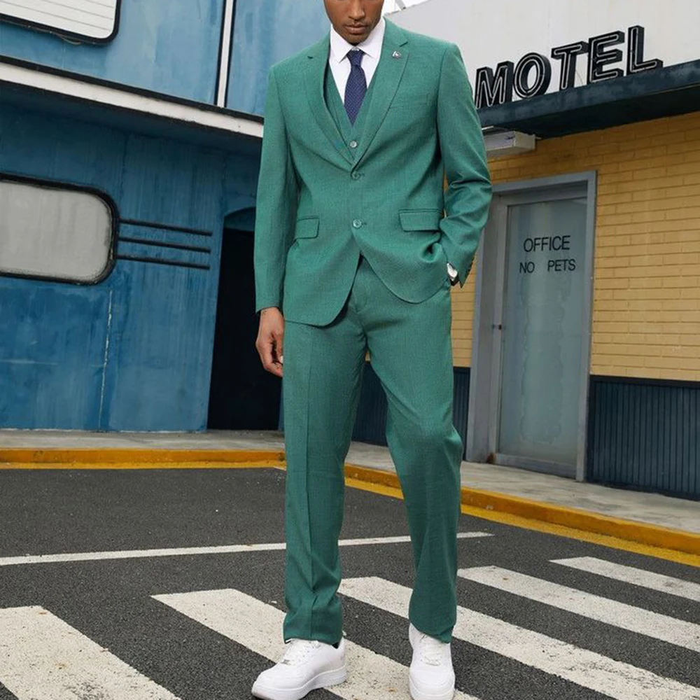 

Exquisite Purple Orange Green Suits for Men 3 Piece Jacket Pants Vest Single Breasted Male Clothing Banquet Office Costume Homme