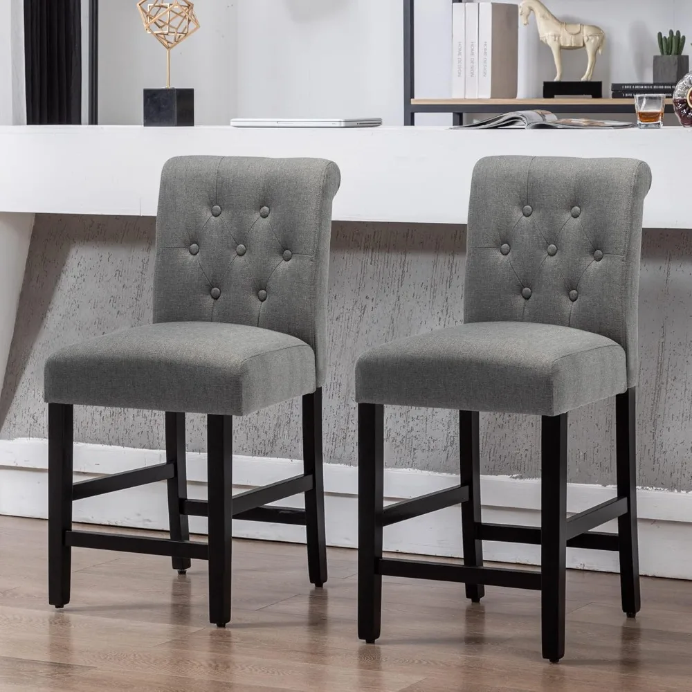 24inch Counter Height Bar Stool, Set of 4 Counter Height Chairs for Kitchen Island Upholstered Back Bar Chairs Fabric Barstool