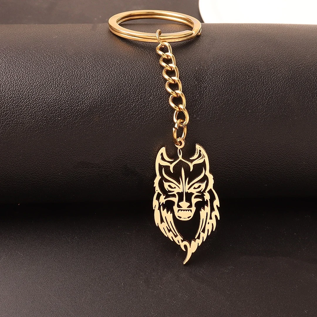 stainless steel Wolf head pendant key chain temperament all match animal key chain men and women accessories fashion
