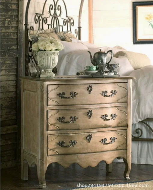 Factory Direct 2026 Bedside table American oak vintage old three-drawer cabinet locker bedroom storage cabinet