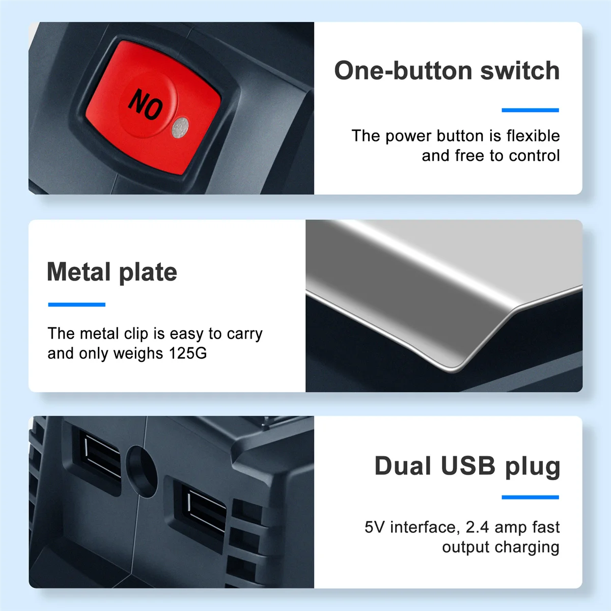 ADEGBO-محسن لمحول USB BOSCH GAA18-24 مع ضوء المؤشر لـ 14.4-18 فولت