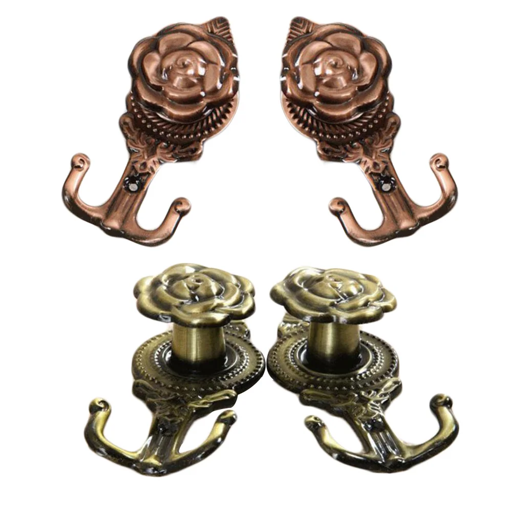 4 قطعة خطافات ستائر على شكل وردة معدنية جدار جبل هوك الزخرفية لحقيبة المناشف مفتاح حامل ديكور المنزل خمر النمط الأوروبي #2