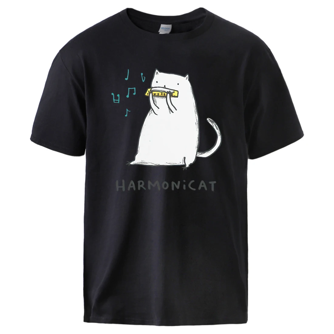 Harmonica Playing Cat Tshirt Man Loose Casual Breathable Tee Shirt Novelty Fashion Streetwear Comfortable Cotton Short Sleeve