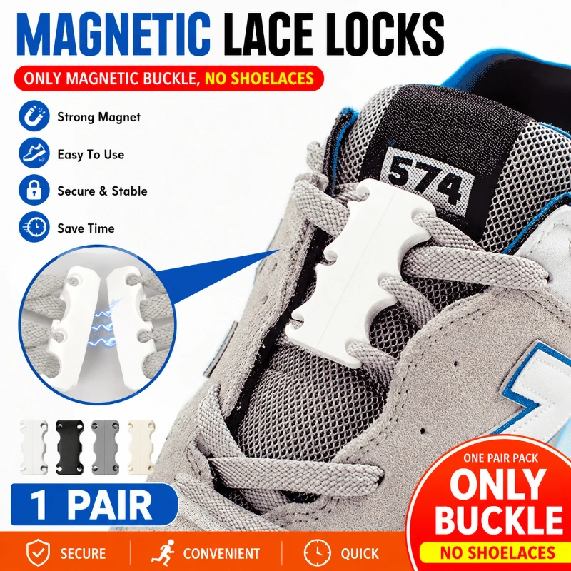 1 Paire de Lacets Magnétiques Sans Nœuds, Lacets Élastiques pour Baskets, Lacets Sans Nœuds pour Enfants et Adultes, Boucle à Force Magnétique
