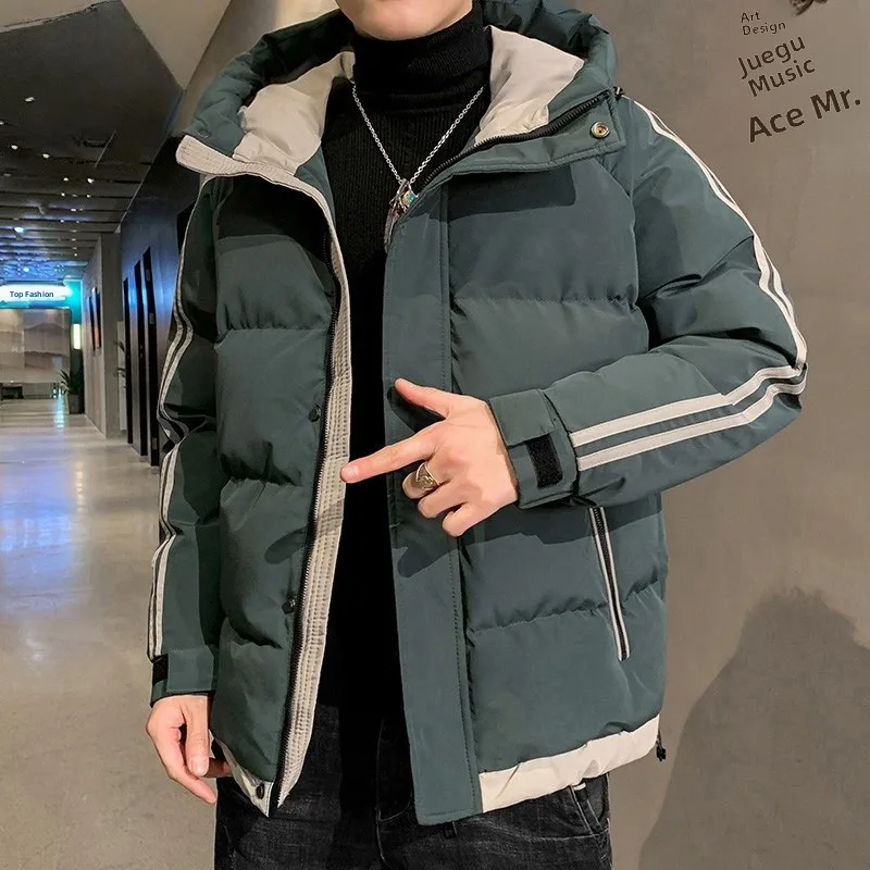 سترة قطنية سميكة بغطاء للرأس للرجال، معطف شتوي عصري بأسلوب هونغ كونغ، ملابس قطنية قصيرة فضفاضة وعصرية #1