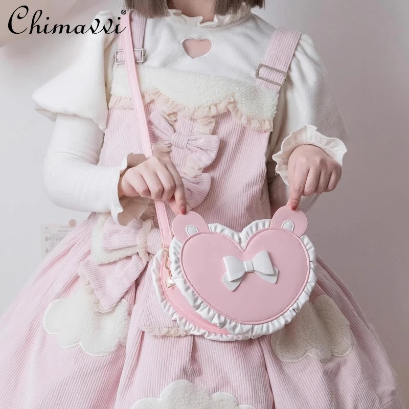 

Original Cute Lolita Bag 2025 Japanese New Sweet Girl Love Pearl Oblique Span Bag Temperament Kawaii Women's Handbag