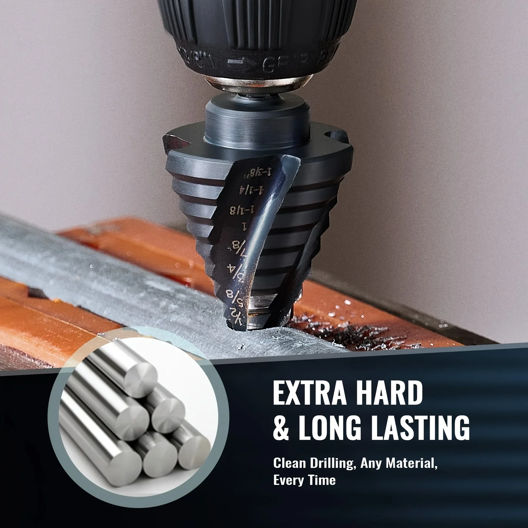 Step Drill Bit Set, 1/8- 7/8(3pcs) Four Flute Step Bits Metal, 34 Sizes-Coated HSS Drill Bits with 1/4 Hex Shank Wood Plastic
