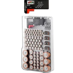 Battery Organizer Storage Box Case Holder with Tester Battery Container Holds 93 Variety Batteries Pack AA AAA 9V C D Button