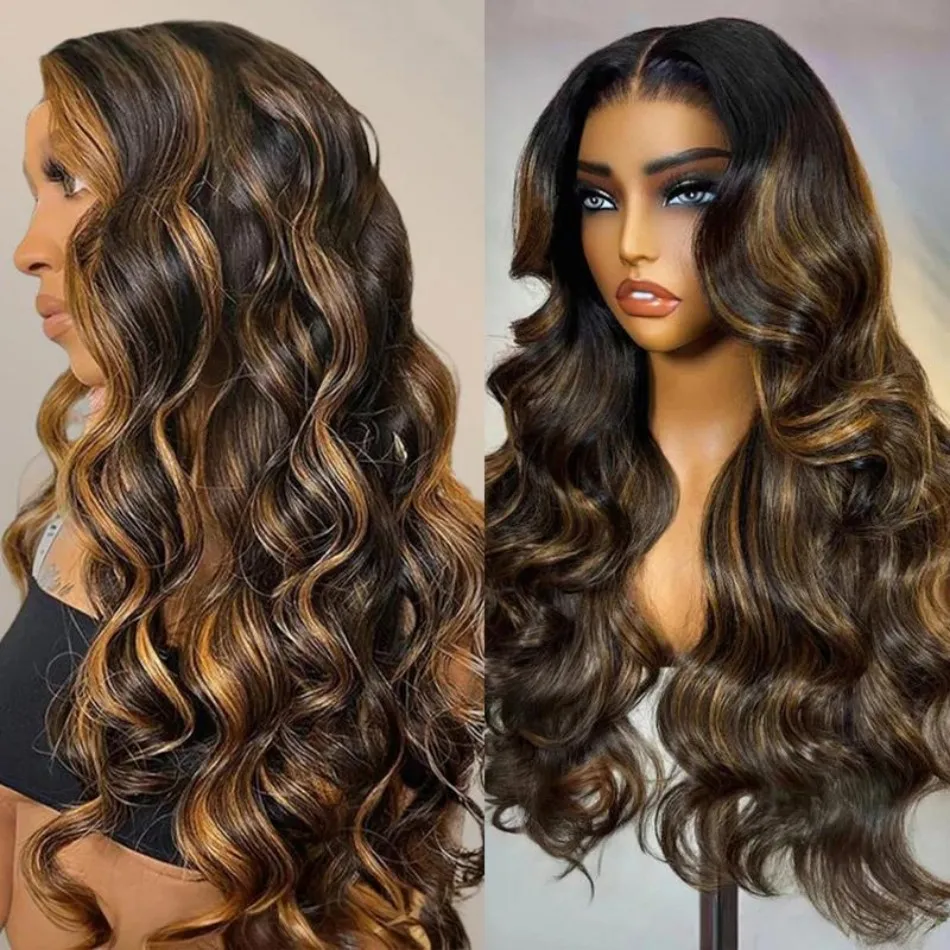 P1B30 Highlight Ombre Body Wave Human Hair Wigs 13X6 Hd Lace Frontal Wig
