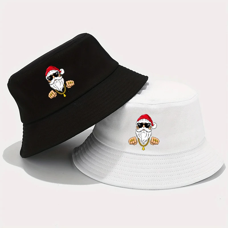 Fashionable Santa Claus printed fisherman hat, neutral casual, street style Christmas party costumes and decorative gifts
