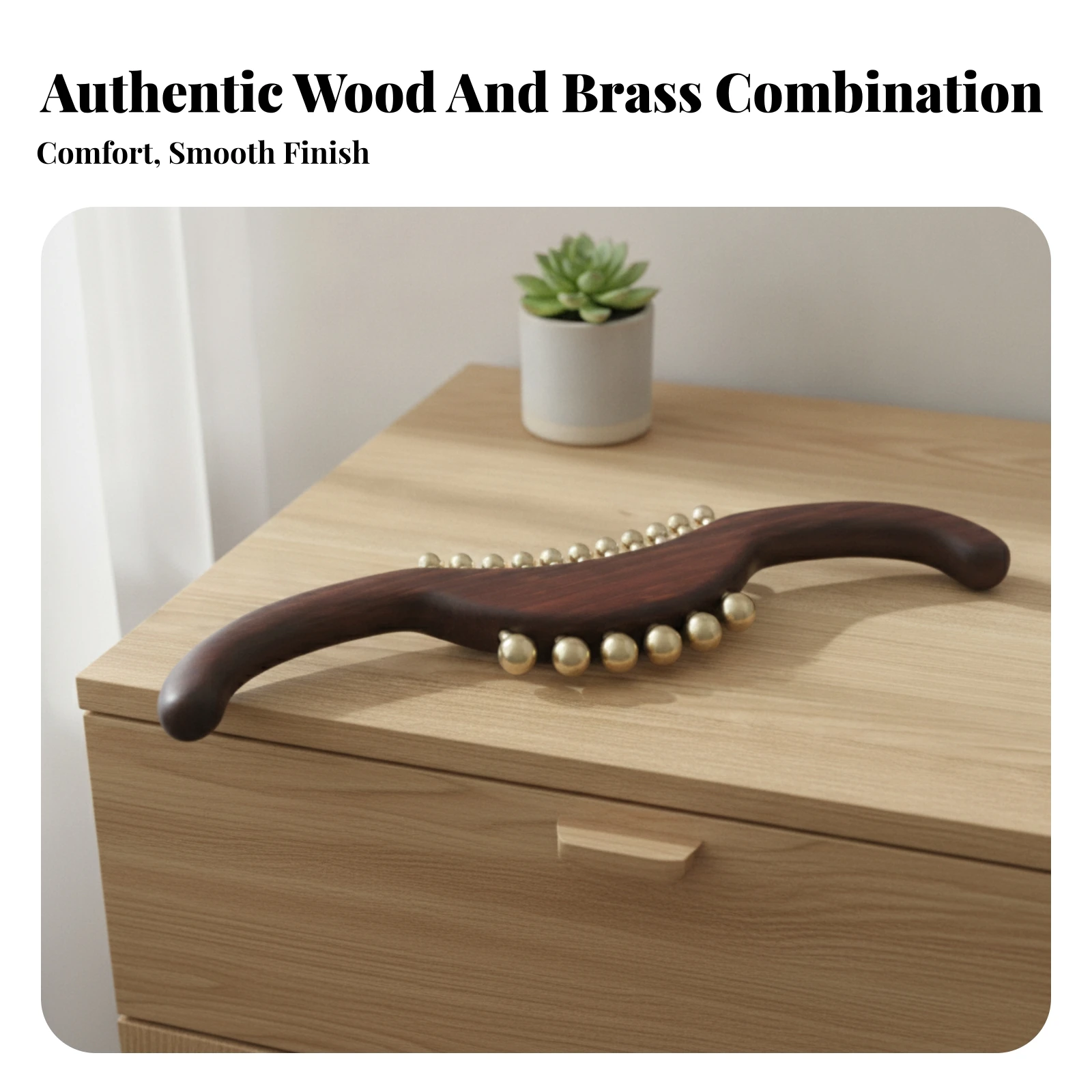 Wooden Massage Roller with Brass Balls Circulation Curved Massage Roller Stick Handheld Massager Deep Tissue Ergonomic