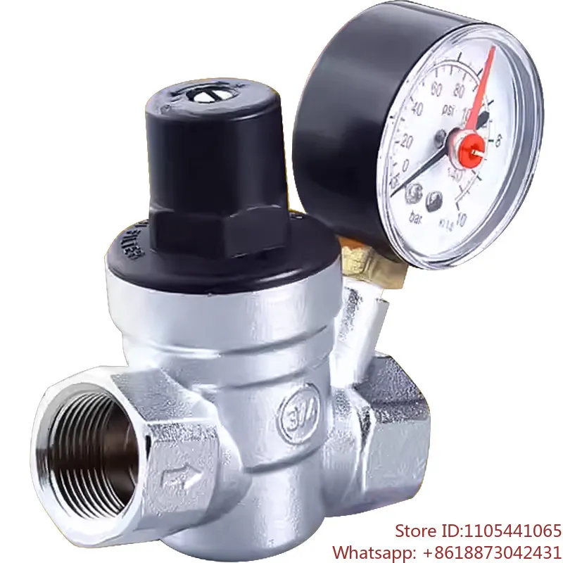 Brass chrome plated pressure reducing valve with pressure gauge thickened adjustable tap water regulating valve