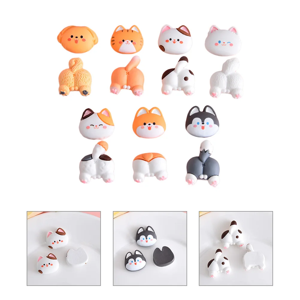 14 Uds. De dijes de dibujos animados de resina DIY, funda de teléfono con parte posterior plana para perro y gato, Clip para el pelo, accesorios decorativos artesanales, dijes de dibujos animados