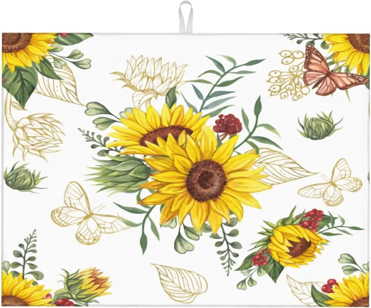 

Sunflowers Dish Drying Mat Microfiber Kitchen Drying Mat Large Butterfly Dish Drying Mats for Kitchen Counter Absorbent