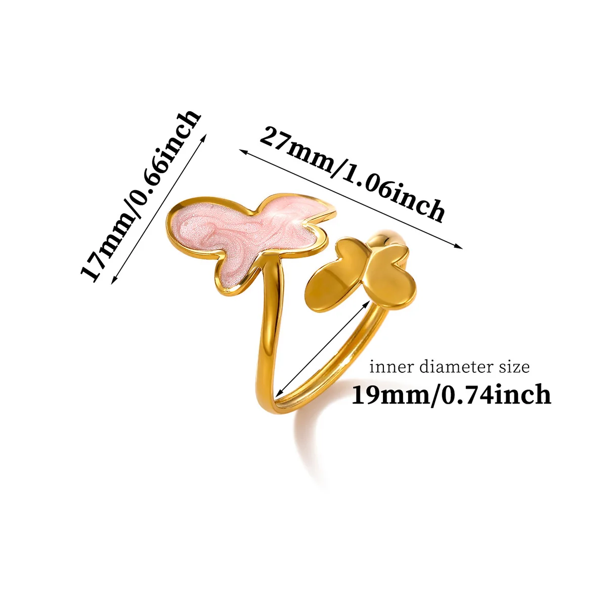 Pink Blue Drop Oil Butterfly Rings for Women Sweet Stainless Steel Gold Color Stacked Open Ring Fashion Wedding Jewelry Gift