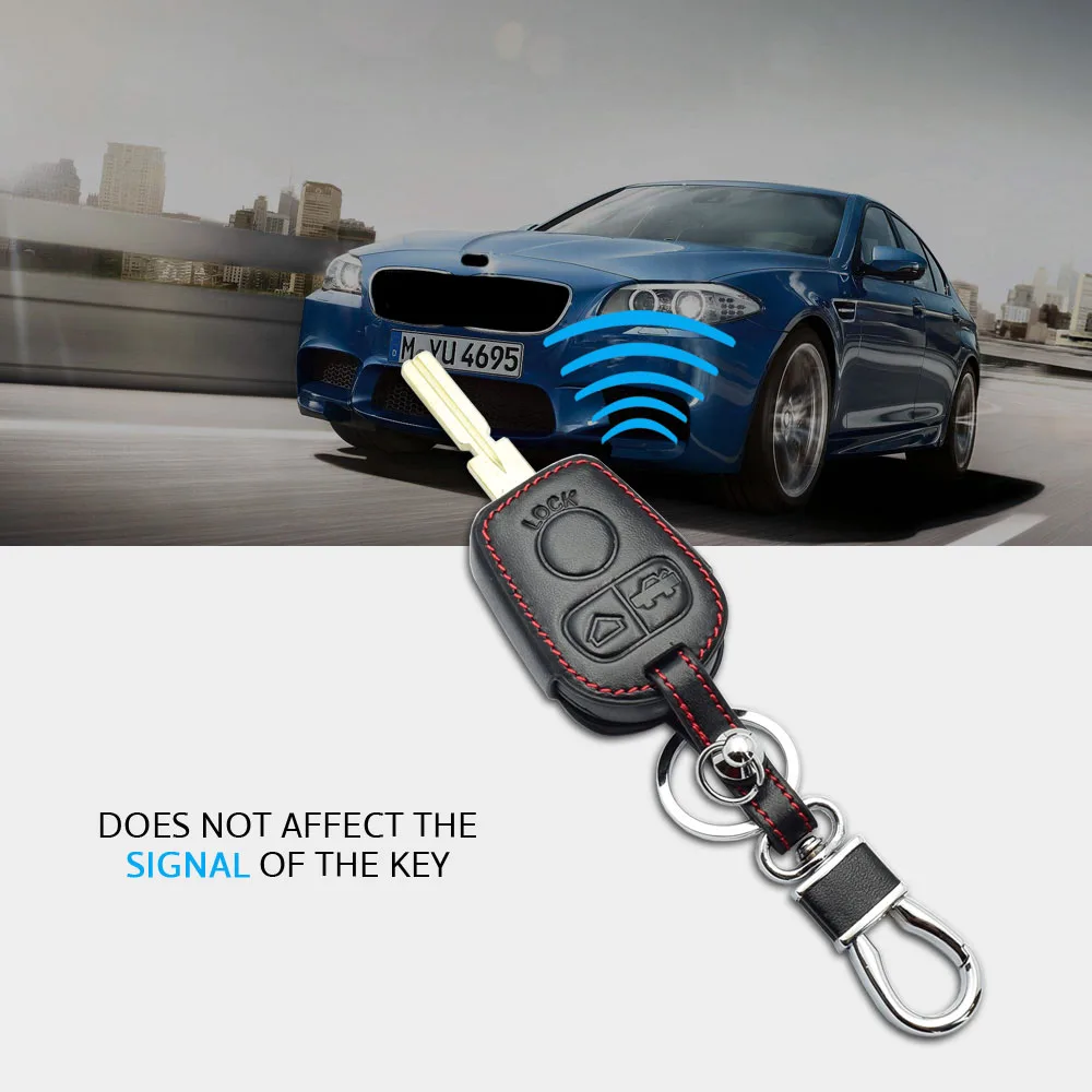 Leather Car Key Case For BMW E31 E32 E34 E36 E38 E39 E46 Z3 3 Buttons Remote Fob Cover Keychain Protector Bag Auto Accessories