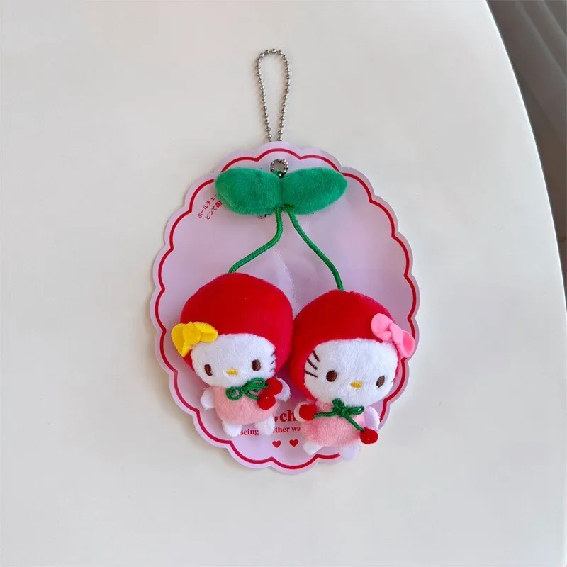 Sanrio Cherry Series Plush Doll Pendant Hello Kitty Cinnamoroll Kuromi Pom Pom Purin Cute Cartoon Filled Doll Key Chain Gift