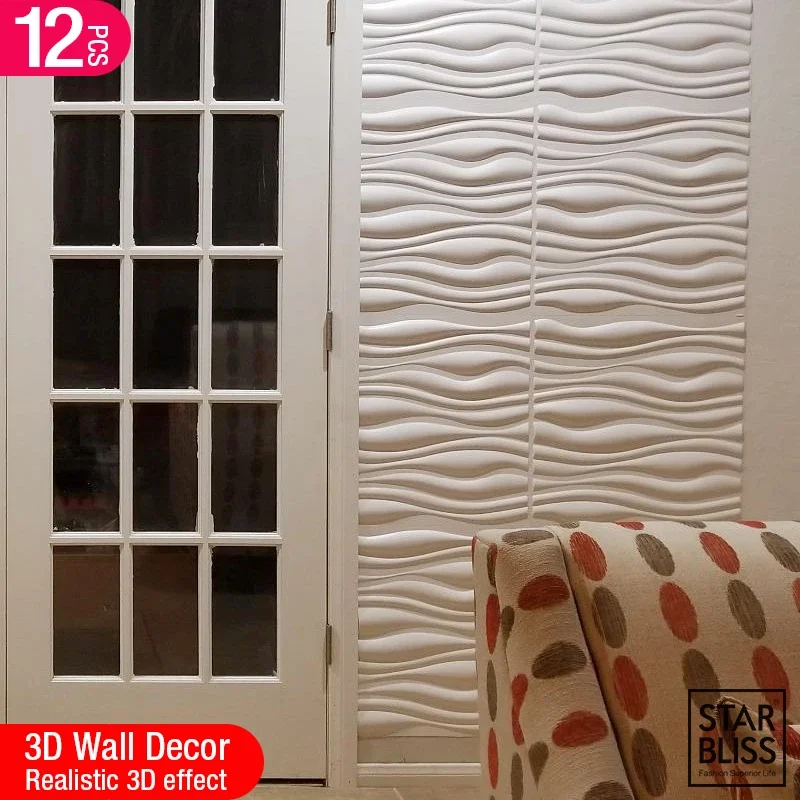 12pcs Fashion Simple Line wave 3D Wall Panel Non self-adhesive plastic Wood tile 3D wall sticker living room Bathroom wall paper