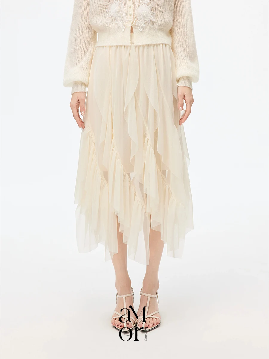 

Романтичная асимметричная юбка А-силуэта Ayemorrey "Music Box Dance" весна-лето, женская юбка средней длины с плиссированным подолом