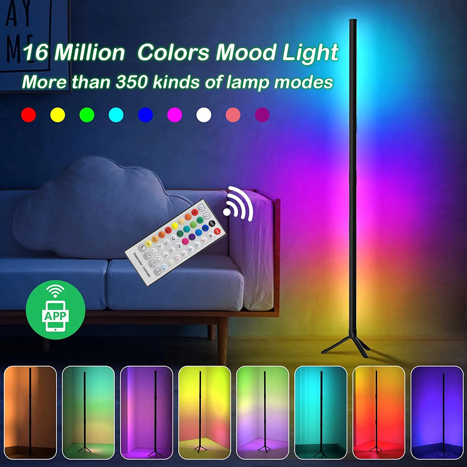 120CM/47inch Floor Lamp LED Smart Strip RGB Light Bar TV Backlight Mood Light Synchronous Rhythm Tuya Control Standing Lighting