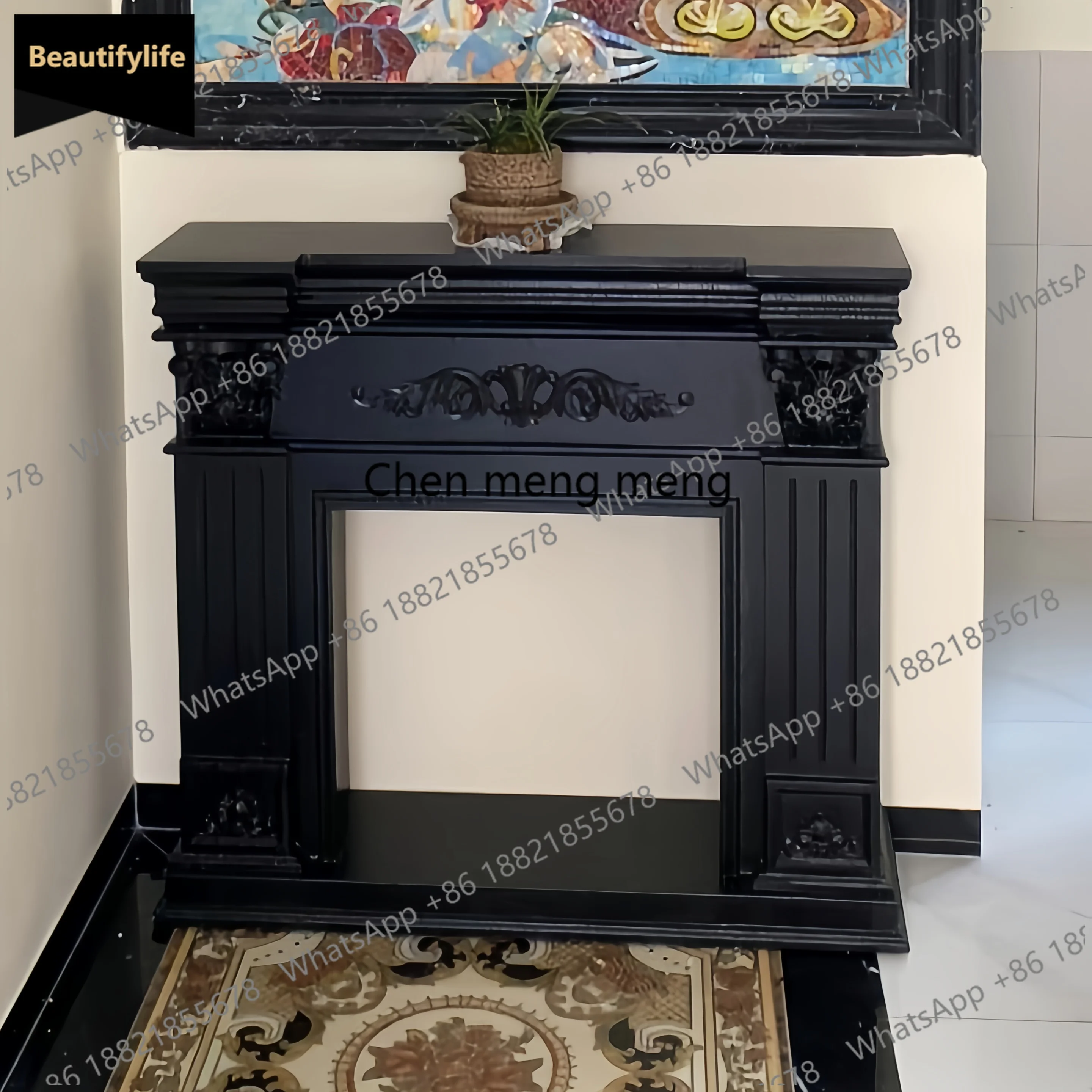 A95 Vintage narrow rustic fireplace cabinet, cozy display‑style furniture in French look for living‑room home ornament.