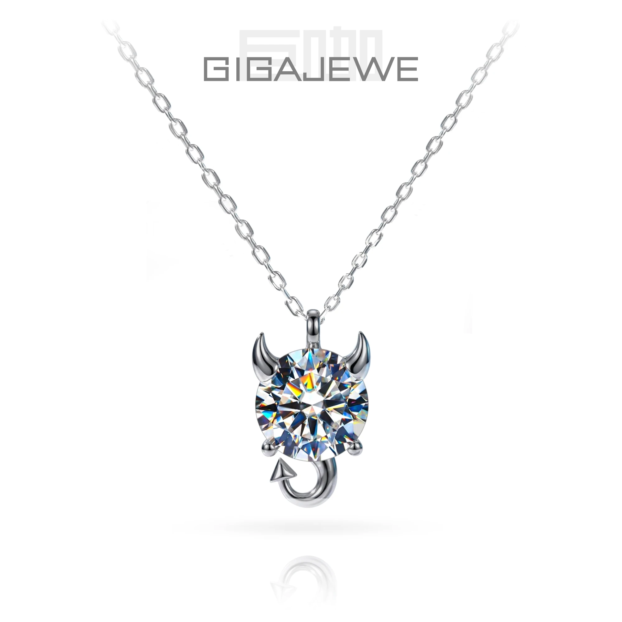 GIGAJEWE-S925 Silver Necklace with Little Devil Pendant, 2.0ct D Moissanite, Diamond Test Passed, Cute Gift 18K Gold Plated