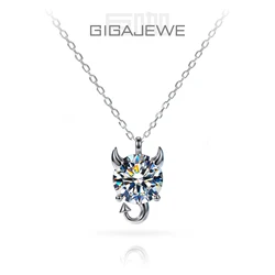 GIGAJEWE-S925 Silver Necklace with Little Devil Pendant, 2.0ct D Moissanite, Diamond Test Passed, Cute Gift 18K Gold Plated