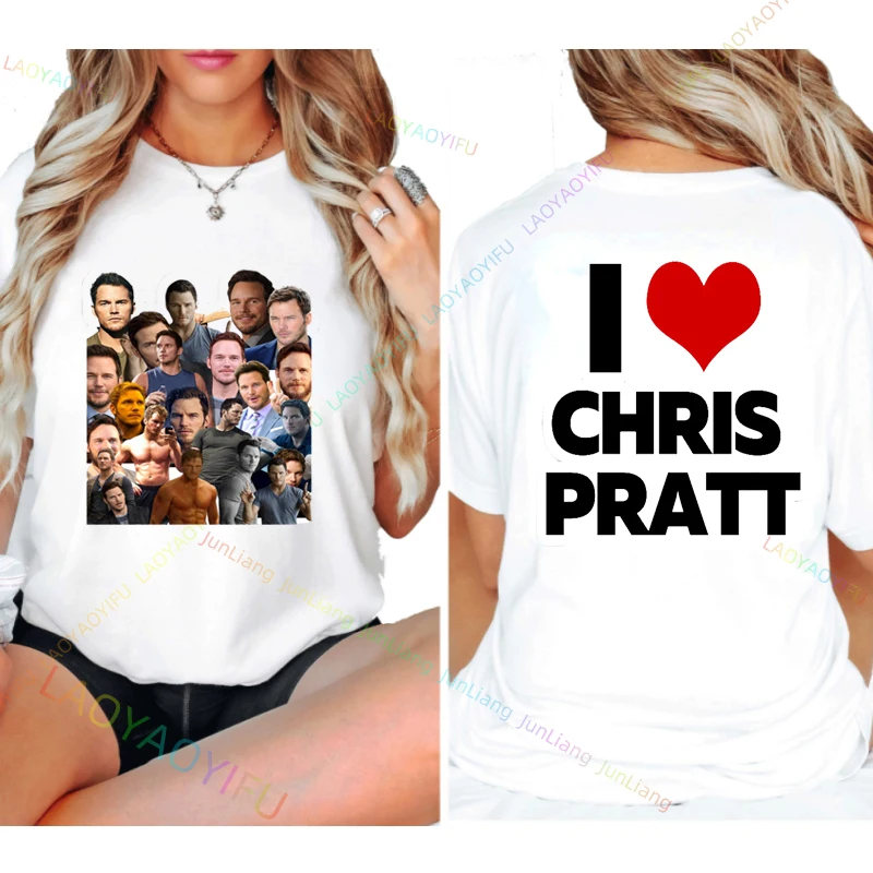 I Love Chris Pratt T-shirt Short Sleeve Tee Vintage Clothes Mens Funny 100% Cotton T-shirts for Men Men's Clothing Tshirt Y2k