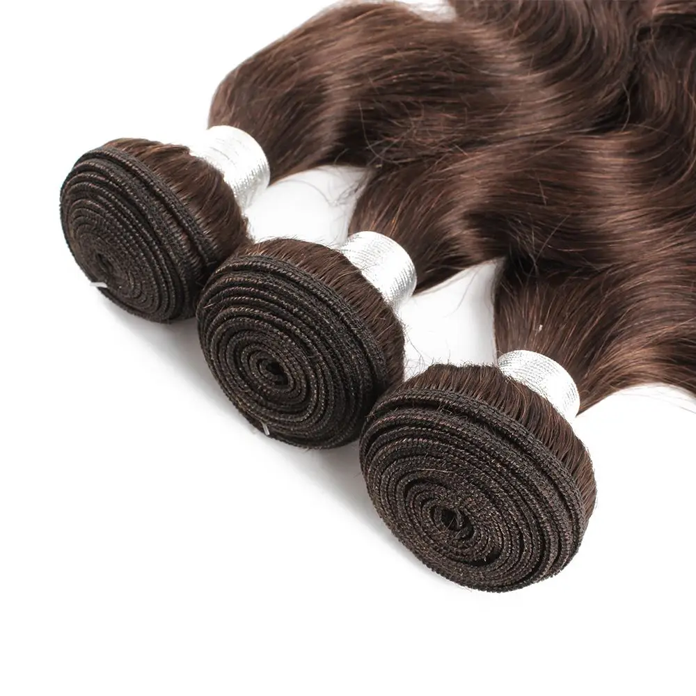 Pacotes peruanos da onda do cabelo do corpo, extensão do cabelo humano Remy, Brown Chocolate, 10A, 12-26 dentro, 4 #