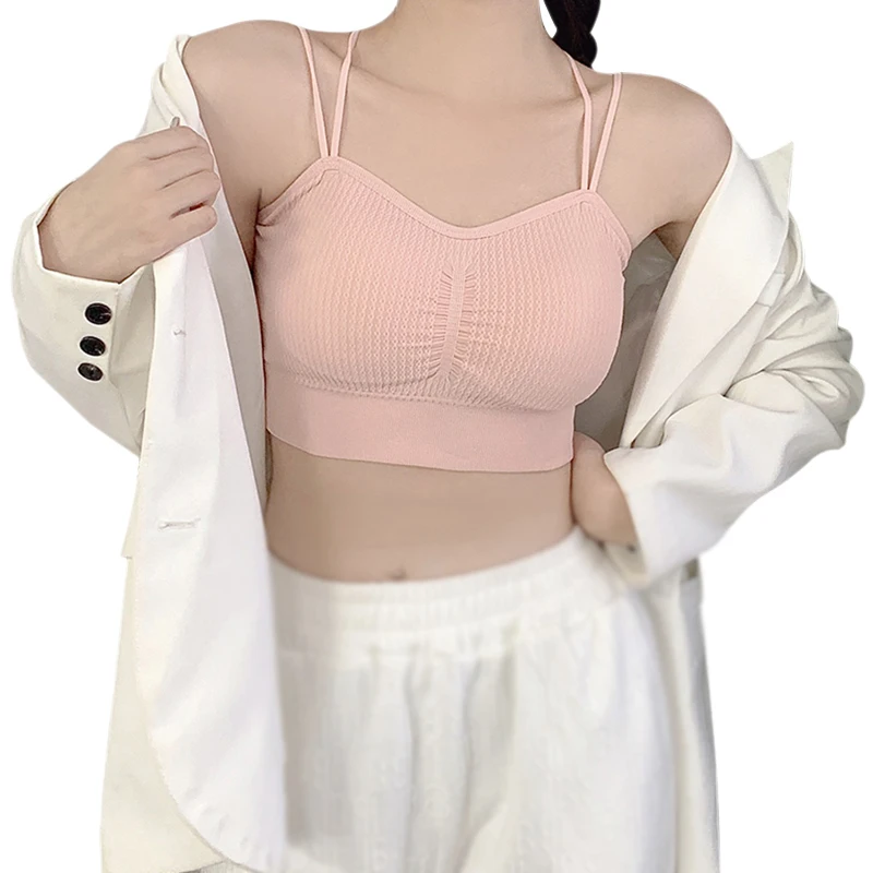 Women's Seamless Slimming Beauty Back Invisible Camisole Sweet Solid Wrap Chest Sexy Cross Strap Casual Versatile Crop Top