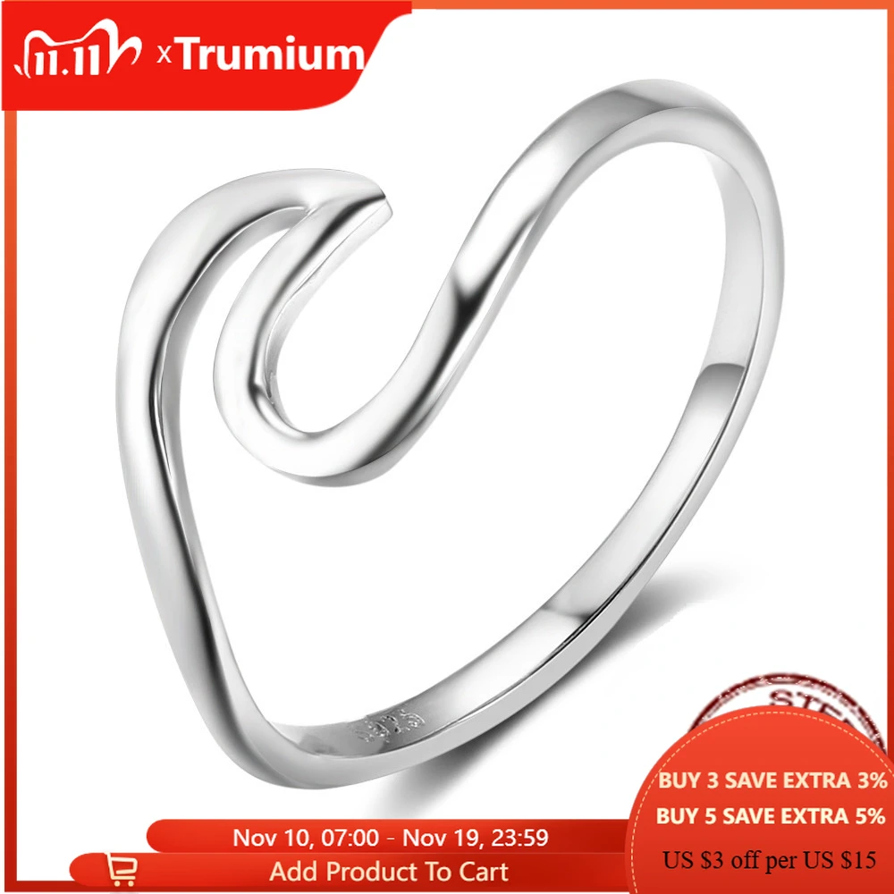 

Trumium Solid 925 Sterling Silver Ring Ocean Curve Stacking Rings for Women Daily Simple Fine Jewelry Wholesale