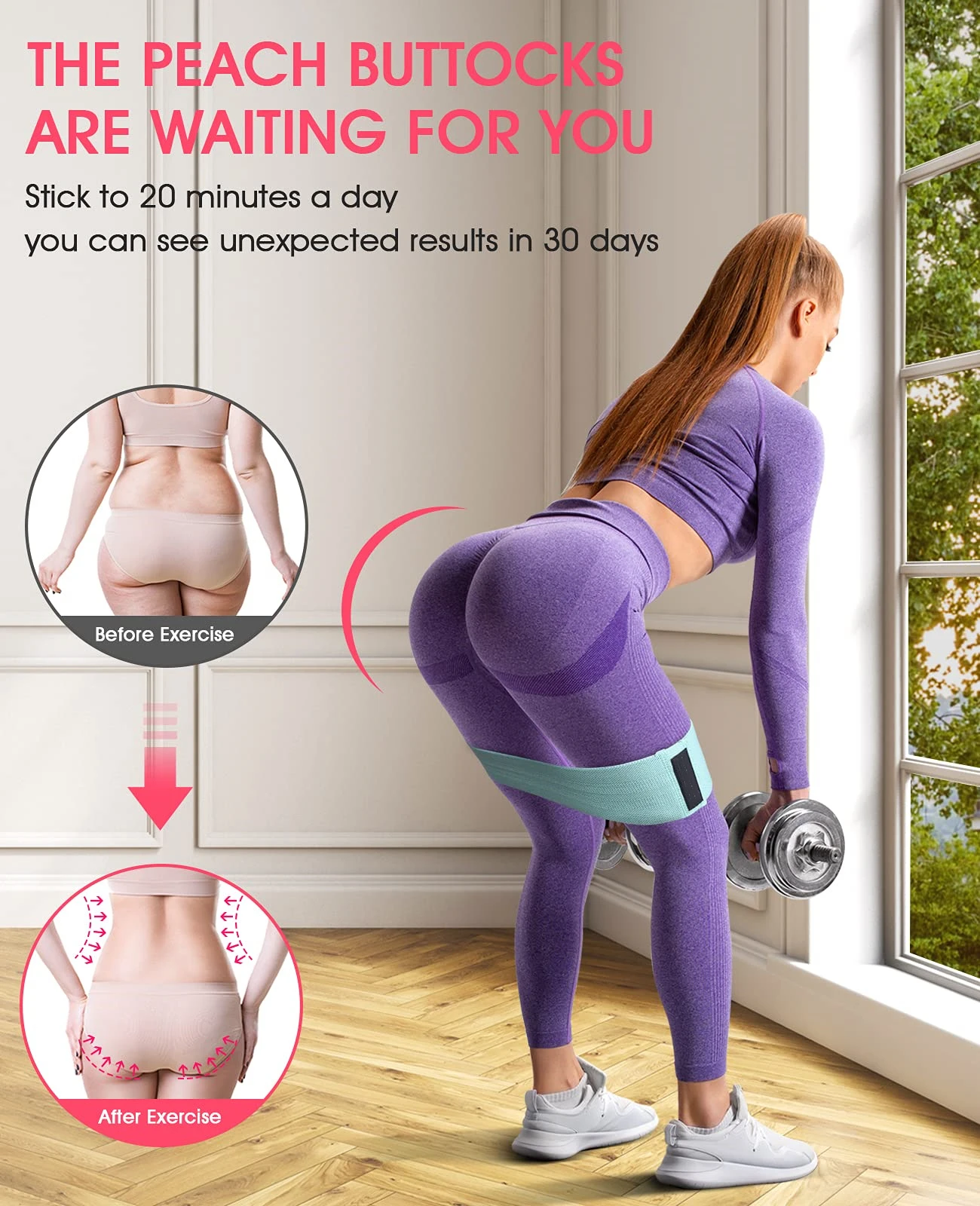 Resistance Bands for Legs and Butt Fabric Exercise Loop Ring Yoga Pilates Fitness and Home Gym Workout Strength Bands for Booty image 4