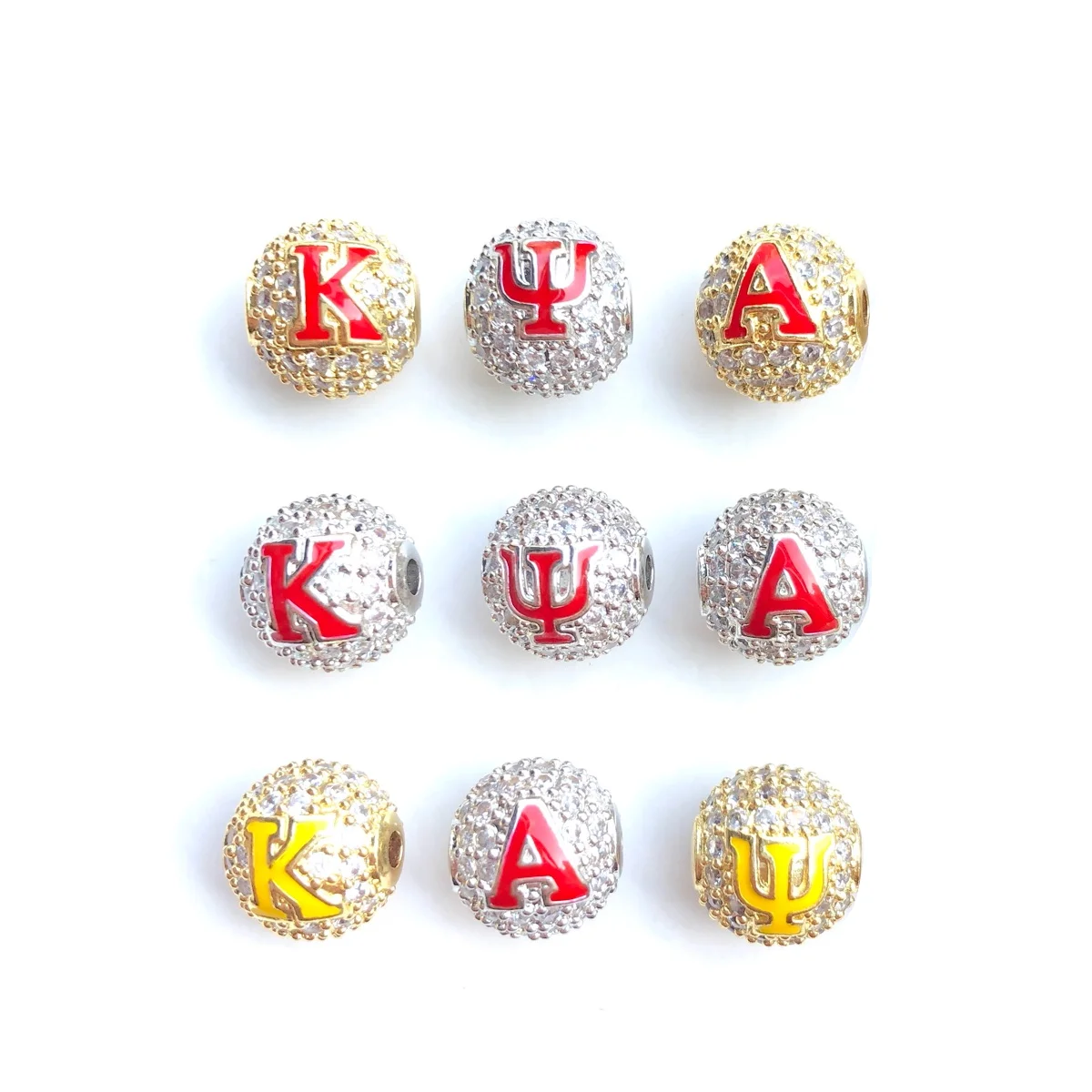 

9pcs/lot 10mm Enamel Greek Letters "K", "A", "Ψ" Zirconia Pave Loose Ball Sorority Beads Spacers for Jewelry Bracelets Making