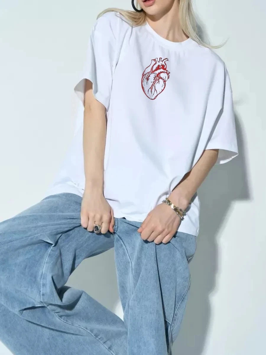 تي شيرت Faionable كاجوال فضفاض مستدير Ne مطبوع ort Sve تي شيرت نسائي قطني مريح ومسامي ماص للعرق