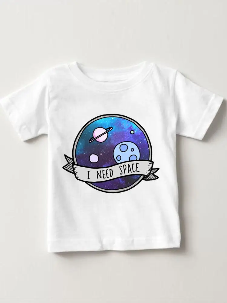 Short Sleeve Space Watercolor Cute Fashion Kids Tees Tops O-neck Girls Boys Summer Cartoon Outfits T-shirts Children Clothes
