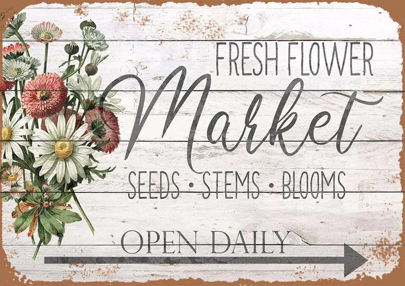 Fresh Flowers Market Retro Vintage Tin Bar Sign Country Home Decor 8x12 Inches