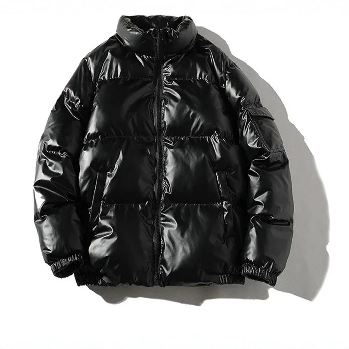 Men's Winter Cotton Jacket Thickened Fleece Lined Short Style Bright Surface Large Size Casual Wear Cleanfit Style Pure Color