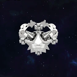 Gothic Punk Hip Hop Rings Lucky Star Smiling Face Zircon Night Light Rotation Charm Ring Vintage For Women Men Jewelry Gift