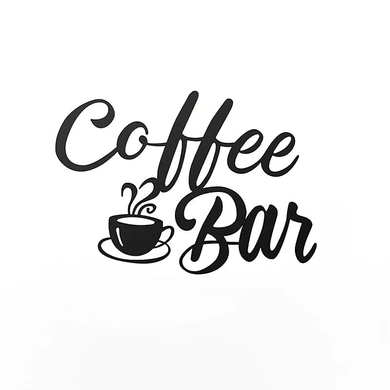 Rustic Black Metal Coffee Cup Wall Decor Sign, Contemporary Farmhouse Kitchen & Coffee Bar Hanging Plaque, No Electricity Requir